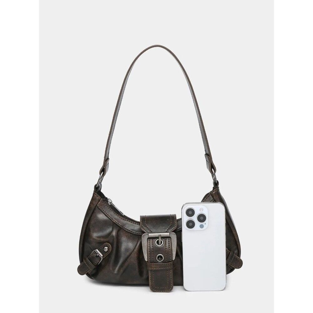 Trendy Shoulder Bag Vintage Leather Spicy Girl Y2K Armpit Bag Rivet Belt - Picture 4 of 6